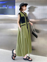 Contrast Color Sleeveless Casual Maxi Dress